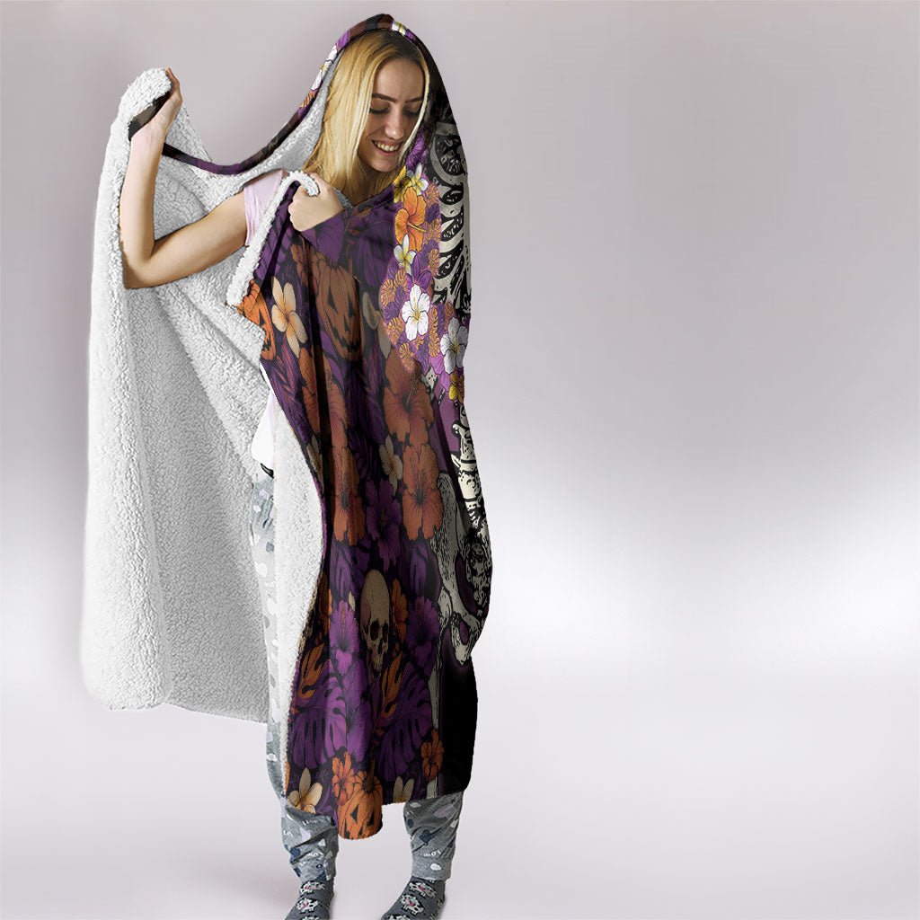 Hawaii Halloween Hooded Blanket Skeleton Bones Flower Lei Tropical Floral DT05 - Polynesian Pride