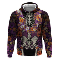 Hawaii Halloween Hoodie Skeleton Bones Flower Lei Tropical Floral DT05 Pullover Hoodie Black - Polynesian Pride