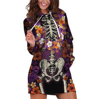Hawaii Halloween Hoodie Dress Skeleton Bones Flower Lei Tropical Floral DT05 Black - Polynesian Pride