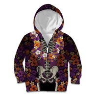 Hawaii Halloween Kid Hoodie Skeleton Bones Flower Lei Tropical Floral DT05 Zip Hoodie Black - Polynesian Pride