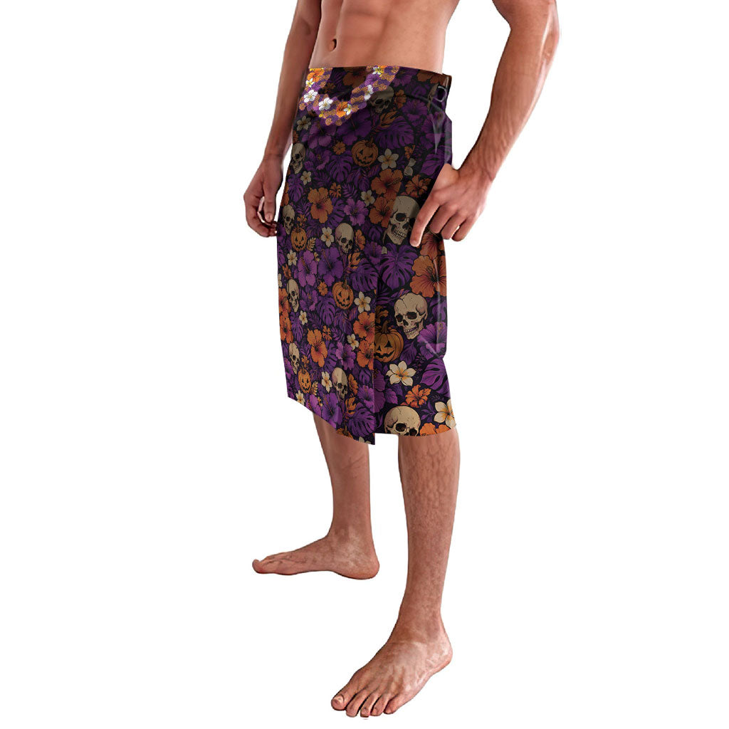Hawaii Halloween Lavalava Skeleton Bones Flower Lei Tropical Floral DT05 - Polynesian Pride