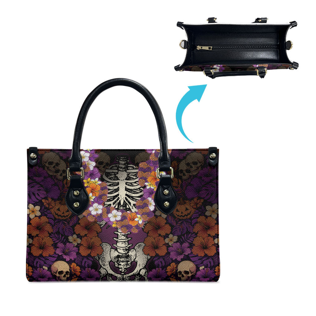 Hawaii Halloween Leather Bag Skeleton Bones Flower Lei Tropical Floral DT05 - Polynesian Pride