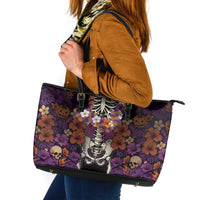 Hawaii Halloween Leather Tote Bag Skeleton Bones Flower Lei Tropical Floral DT05 Black - Polynesian Pride