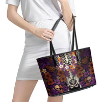Hawaii Halloween Leather Tote Bag Skeleton Bones Flower Lei Tropical Floral DT05 - Polynesian Pride