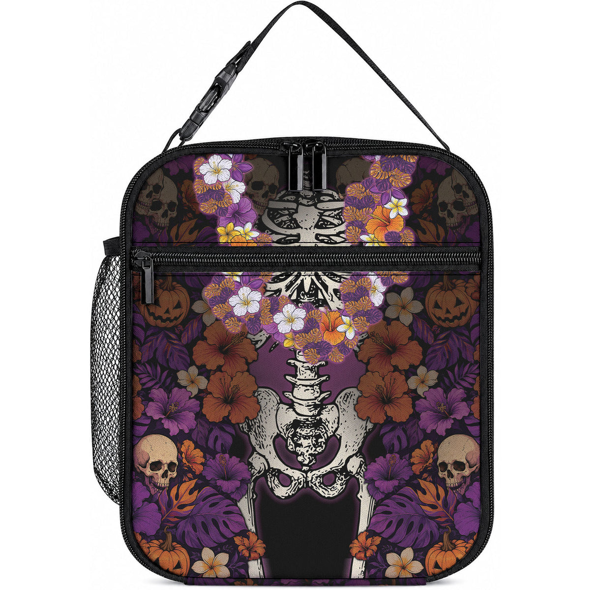 Hawaii Halloween Lunch Bag Skeleton Bones Flower Lei Tropical Floral