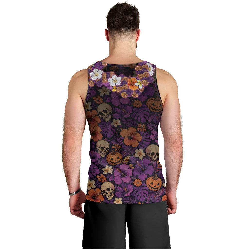 Hawaii Halloween Men Tank Top Skeleton Bones Flower Lei Tropical Floral DT05 - Polynesian Pride