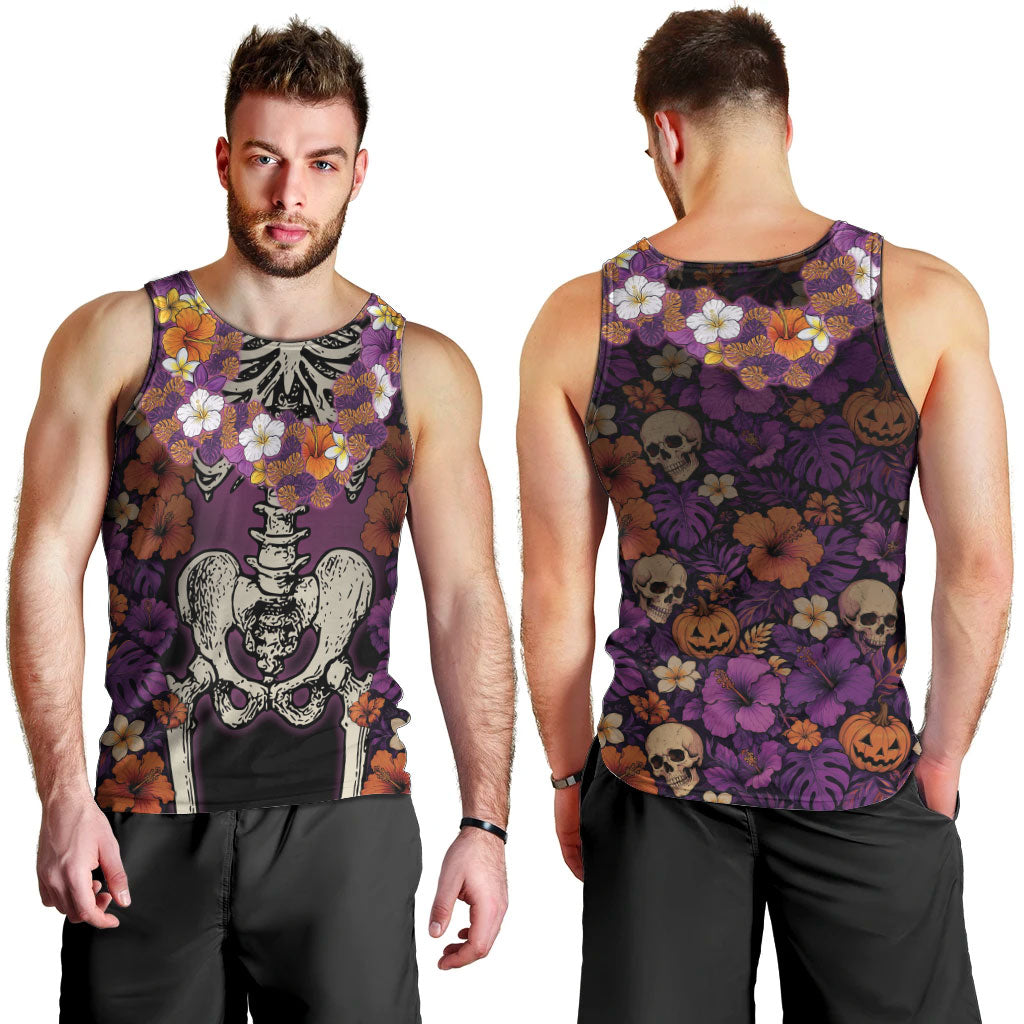Hawaii Halloween Men Tank Top Skeleton Bones Flower Lei Tropical Floral DT05 - Polynesian Pride