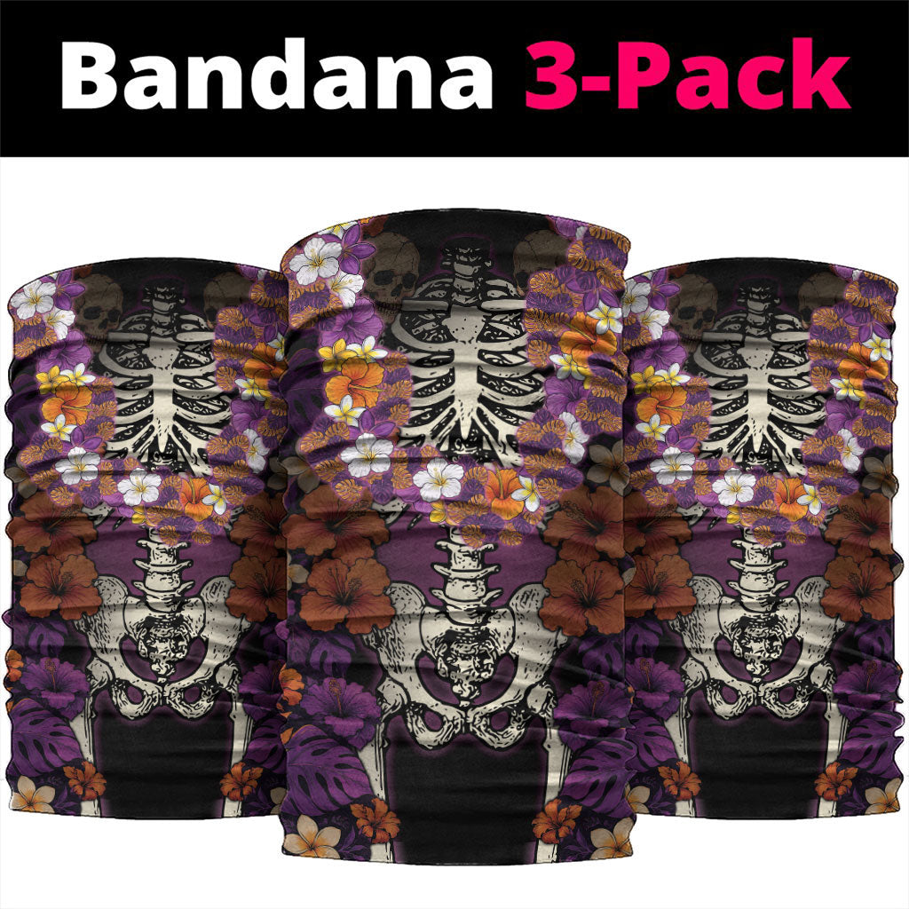 Hawaii Halloween Neck Gaiter Skeleton Bones Flower Lei Tropical Floral DT05 package One Size: 25*50cm Black - Polynesian Pride
