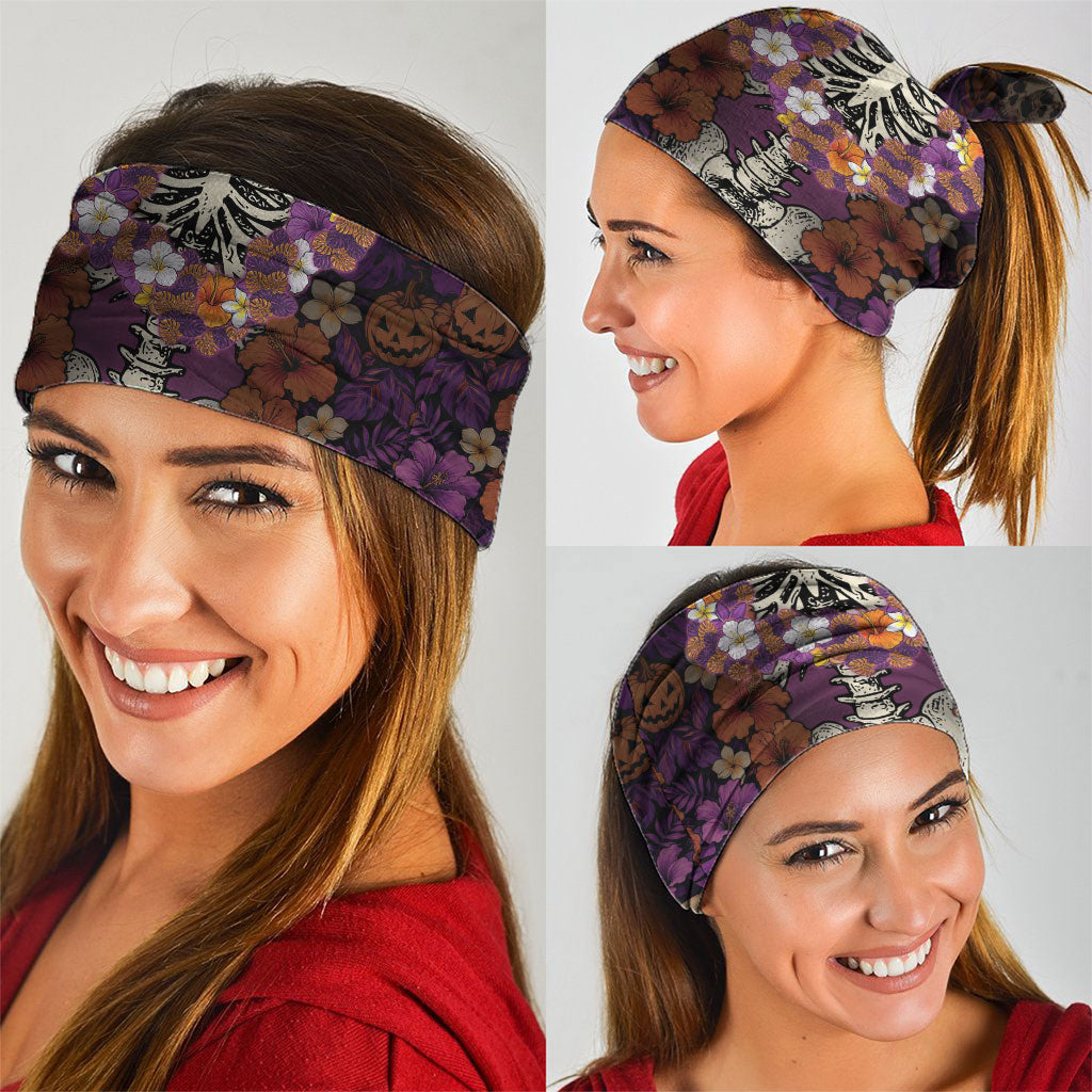 Hawaii Halloween Neck Gaiter Skeleton Bones Flower Lei Tropical Floral DT05 - Polynesian Pride