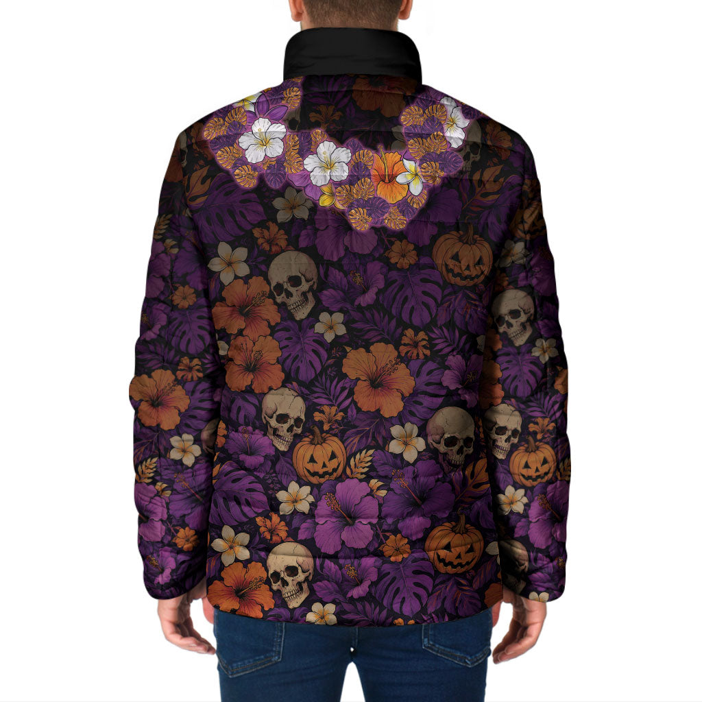 Hawaii Halloween Padded Jacket Skeleton Bones Flower Lei Tropical Floral DT05 - Polynesian Pride