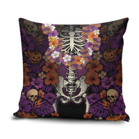 Hawaii Halloween Pillow Cover Skeleton Bones Flower Lei Tropical Floral DT05 Black - Polynesian Pride