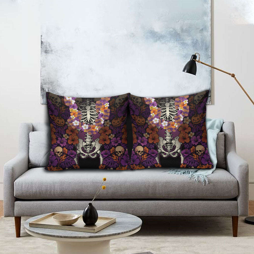 Hawaii Halloween Pillow Cover Skeleton Bones Flower Lei Tropical Floral DT05 - Polynesian Pride