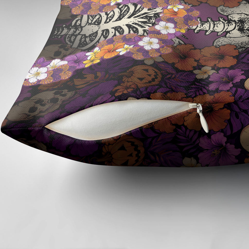 Hawaii Halloween Pillow Cover Skeleton Bones Flower Lei Tropical Floral DT05 - Polynesian Pride