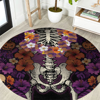 Hawaii Halloween Round Carpet Skeleton Bones Flower Lei Tropical Floral DT05 Black - Polynesian Pride