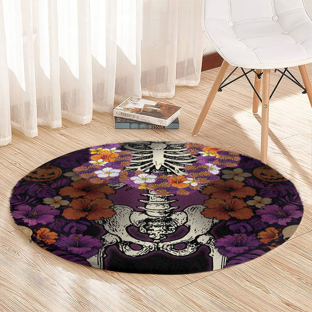 Hawaii Halloween Round Carpet Skeleton Bones Flower Lei Tropical Floral DT05 - Polynesian Pride