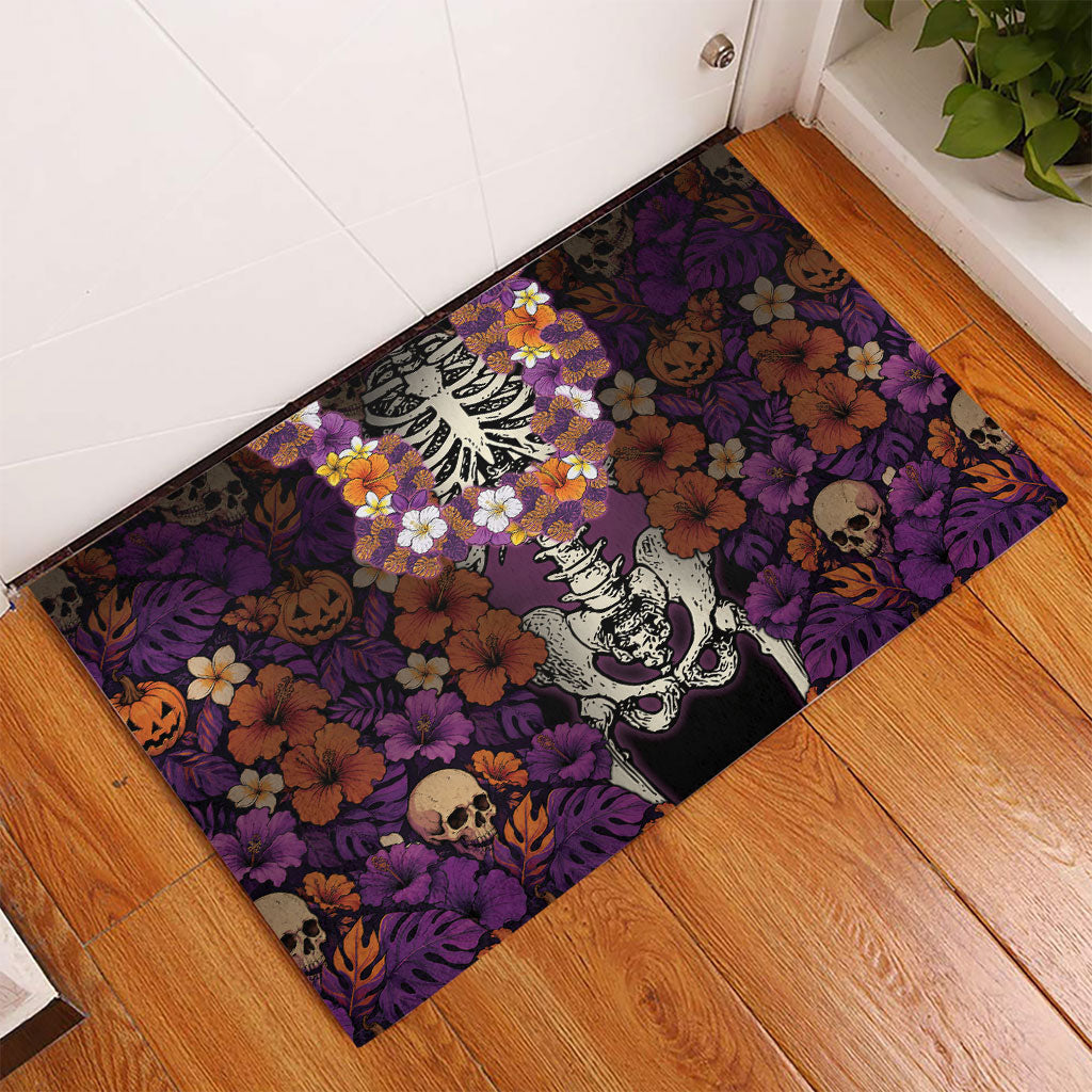 Hawaii Halloween Rubber Doormat Skeleton Bones Flower Lei Tropical Floral DT05 - Polynesian Pride