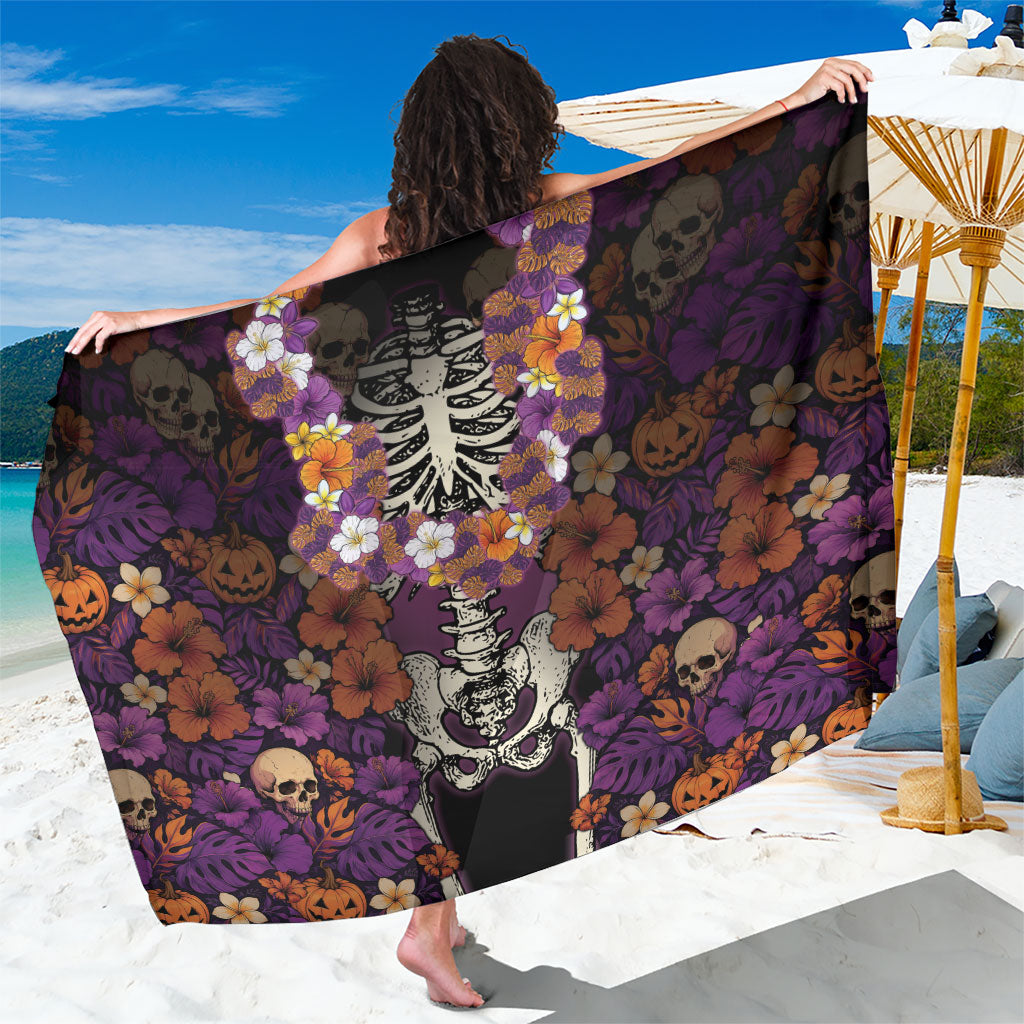 Hawaii Halloween Sarong Skeleton Bones Flower Lei Tropical Floral DT05 One Size 44 x 66 inches Black - Polynesian Pride