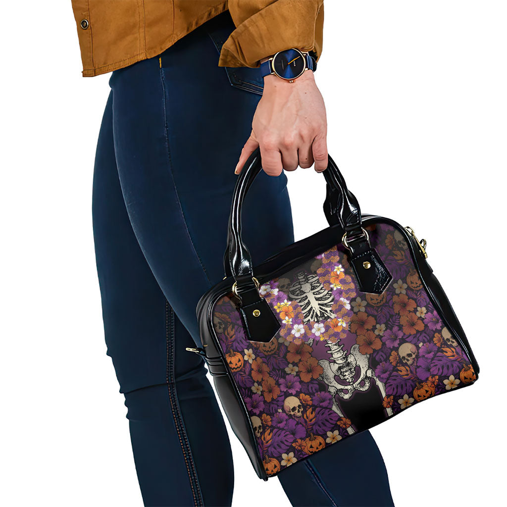 Hawaii Halloween Shoulder Handbag Skeleton Bones Flower Lei Tropical Floral DT05 - Polynesian Pride