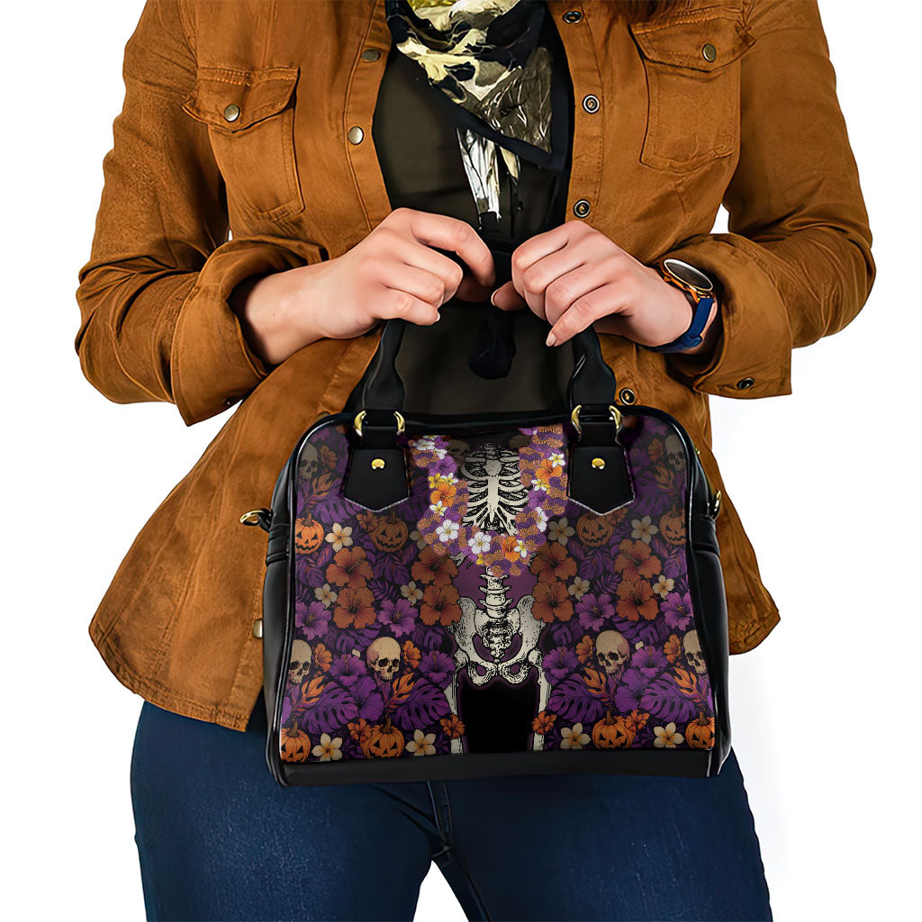 Hawaii Halloween Shoulder Handbag Skeleton Bones Flower Lei Tropical Floral DT05 - Polynesian Pride