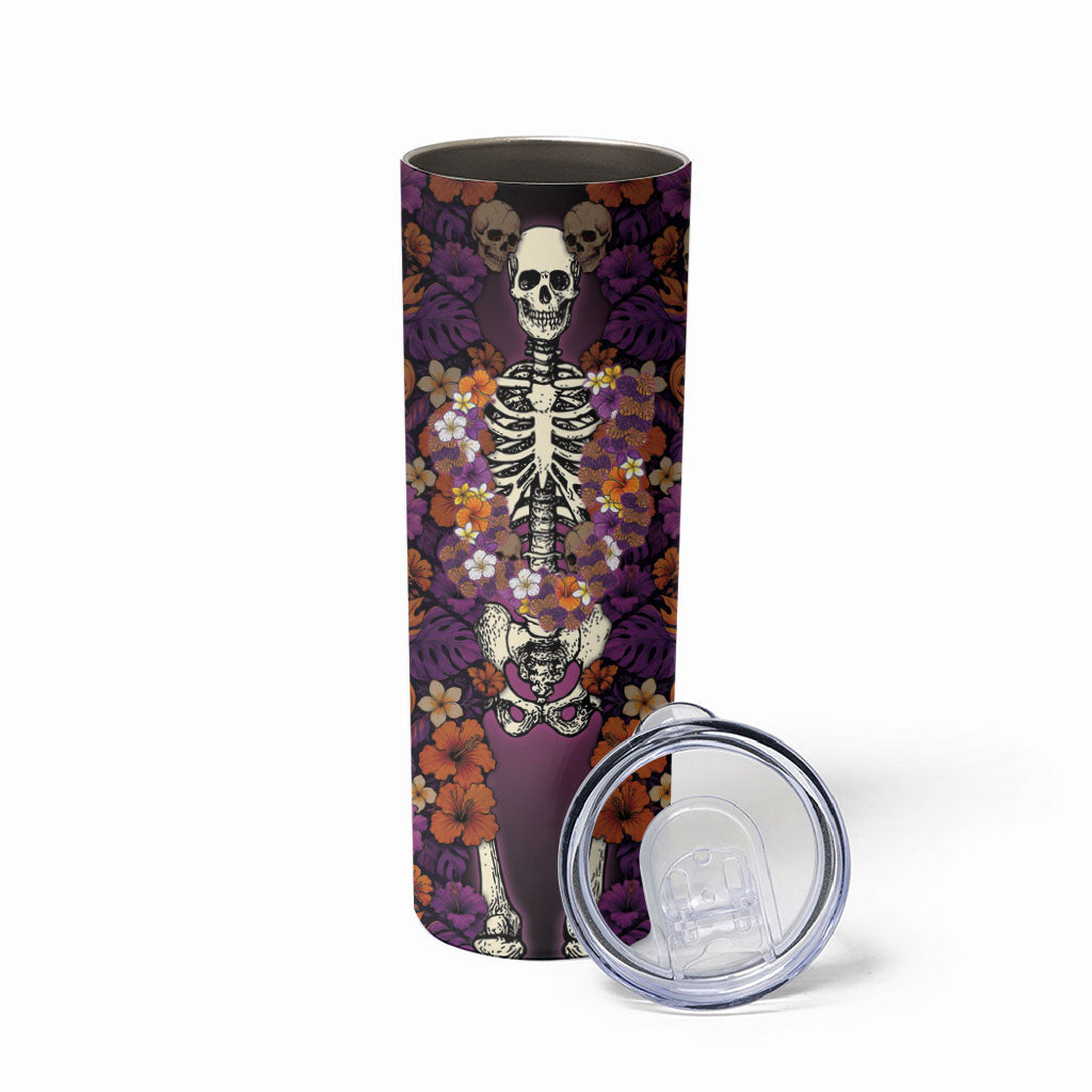 Hawaii Halloween Skinny Tumbler Skeleton Bones Flower Lei Tropical Floral DT05 - Polynesian Pride