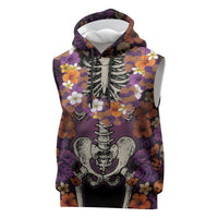Hawaii Halloween Sleeveless Hoodie Skeleton Bones Flower Lei Tropical Floral DT05 Black - Polynesian Pride