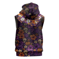 Hawaii Halloween Sleeveless Hoodie Skeleton Bones Flower Lei Tropical Floral DT05 - Polynesian Pride