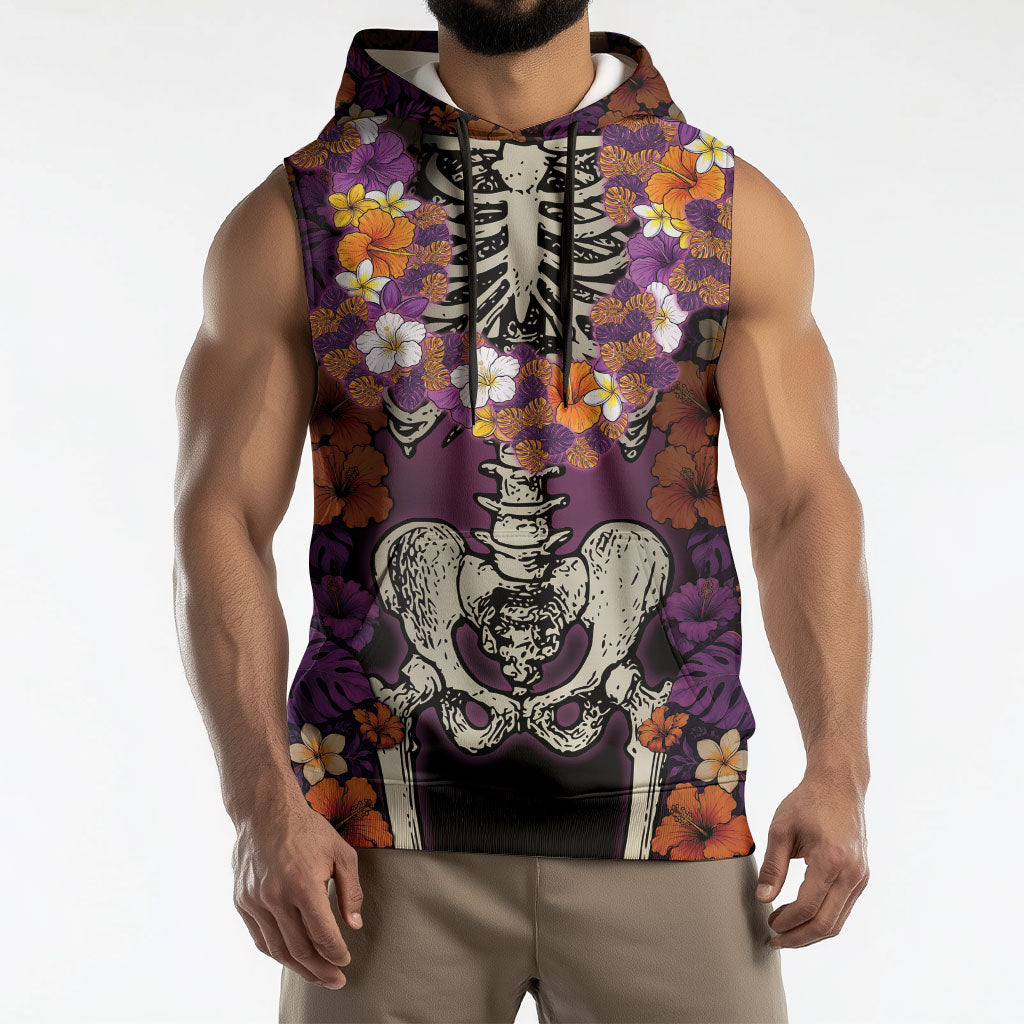 Hawaii Halloween Sleeveless Hoodie Skeleton Bones Flower Lei Tropical Floral DT05 - Polynesian Pride