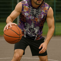 Hawaii Halloween Sleeveless Hoodie Skeleton Bones Flower Lei Tropical Floral DT05 - Polynesian Pride