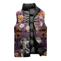 Hawaii Halloween Sleeveless Puffer Jacket Skeleton Bones Flower Lei Tropical Floral DT05 - Polynesian Pride