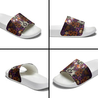 Hawaii Halloween Slide Sandals Skeleton Bones Flower Lei Tropical Floral DT05 - Polynesian Pride