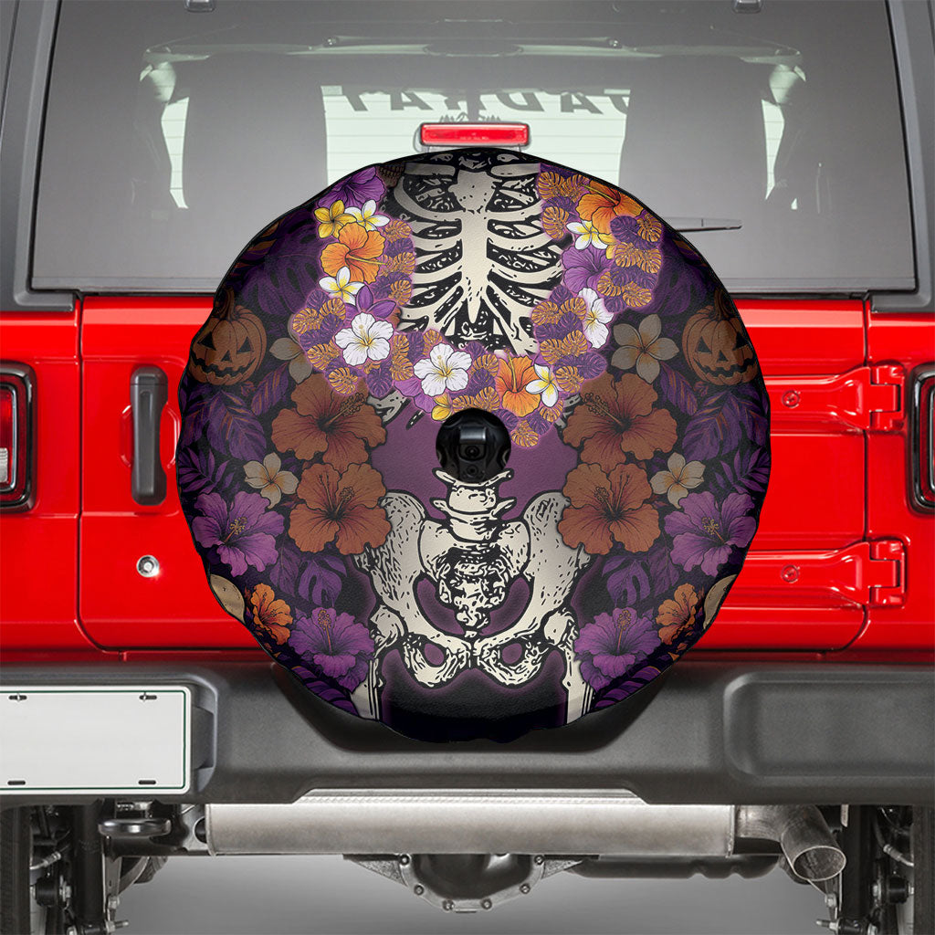 Hawaii Halloween Spare Tire Cover Skeleton Bones Flower Lei Tropical Floral DT05 - Polynesian Pride