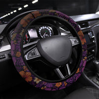 Hawaii Halloween Steering Wheel Cover Skeleton Bones Flower Lei Tropical Floral DT05 Universal Fit Black - Polynesian Pride