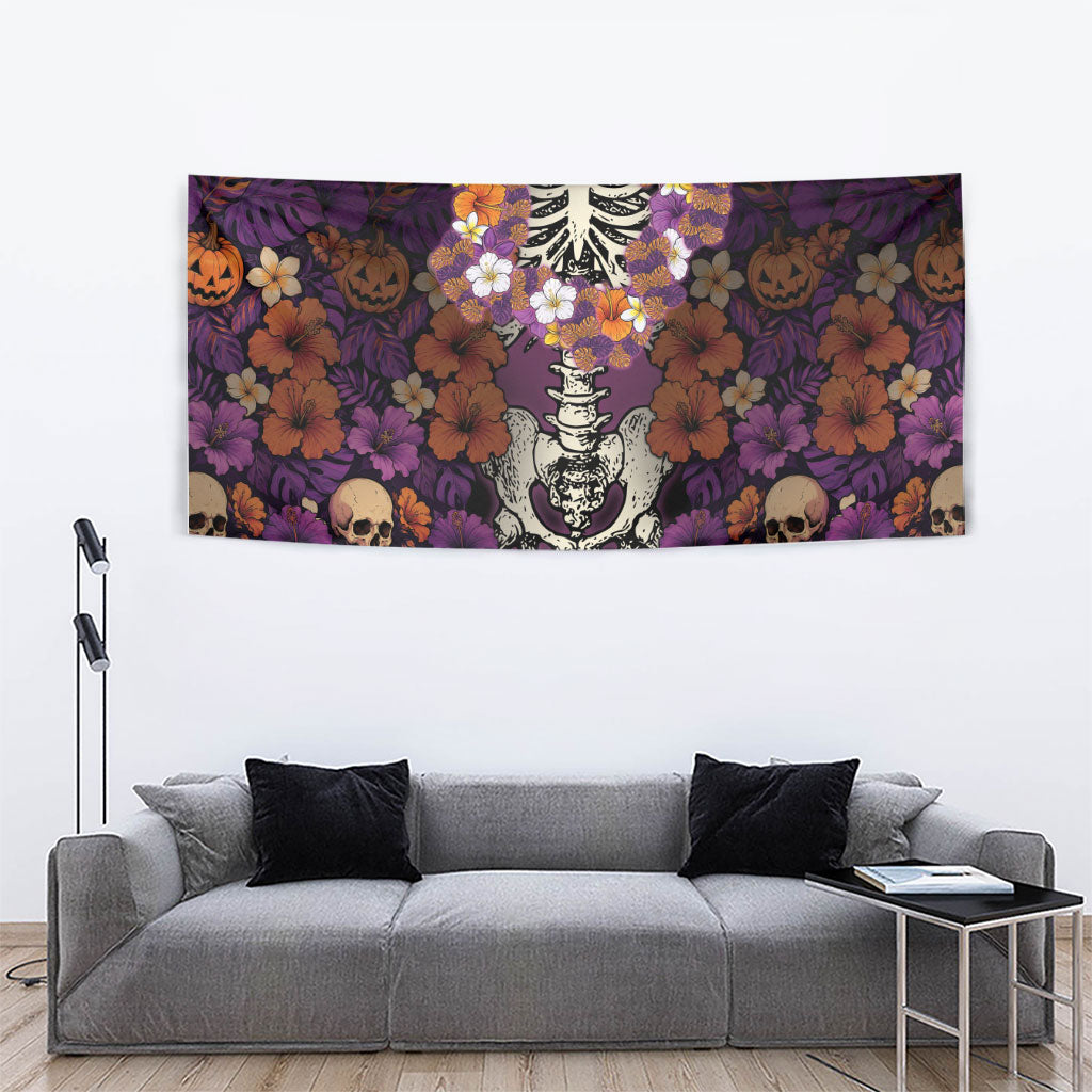 Hawaii Halloween Tapestry Skeleton Bones Flower Lei Tropical Floral DT05 - Polynesian Pride
