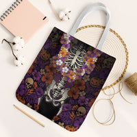 Hawaii Halloween Tote Bag Skeleton Bones Flower Lei Tropical Floral DT05 White Strap One Size Black - Polynesian Pride