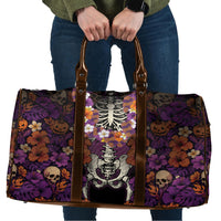 Hawaii Halloween Travel Bag Skeleton Bones Flower Lei Tropical Floral DT05 Black - Polynesian Pride