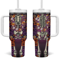 Hawaii Halloween Tumbler With Handle Skeleton Bones Flower Lei Tropical Floral DT05 One Size: 40 oz Black - Polynesian Pride