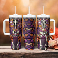 Hawaii Halloween Tumbler With Handle Skeleton Bones Flower Lei Tropical Floral DT05 - Polynesian Pride