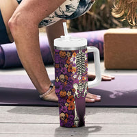 Hawaii Halloween Tumbler With Handle Skeleton Bones Flower Lei Tropical Floral DT05 - Polynesian Pride