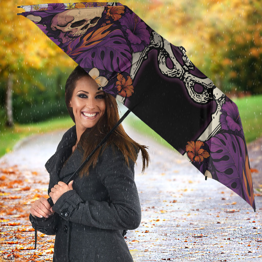 Hawaii Halloween Umbrella Skeleton Bones Flower Lei Tropical Floral DT05 - Polynesian Pride