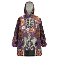 Hawaii Halloween Wearable Blanket Hoodie Skeleton Bones Flower Lei Tropical Floral DT05 One Size Black - Polynesian Pride