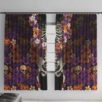 Hawaii Halloween Window Curtain Skeleton Bones Flower Lei Tropical Floral DT05 With Hooks Black - Polynesian Pride