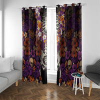 Hawaii Halloween Window Curtain Skeleton Bones Flower Lei Tropical Floral DT05 With Grommets Black - Polynesian Pride