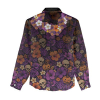 Hawaii Halloween Women Casual Shirt Skeleton Bones Flower Lei Tropical Floral DT05 - Polynesian Pride