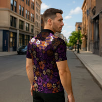 Hawaii Halloween Zipper Polo Shirt Skeleton Bones Flower Lei Tropical Floral DT05 - Polynesian Pride