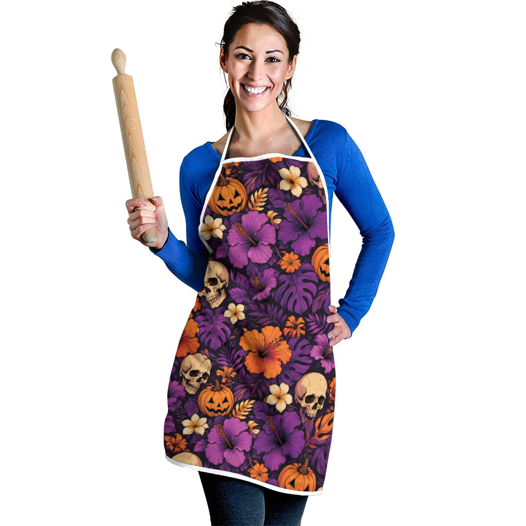 Hawaii Halloween Apron Skeleton Pumpkin Hawaiian Flower Tribal DT05 - Polynesian Pride