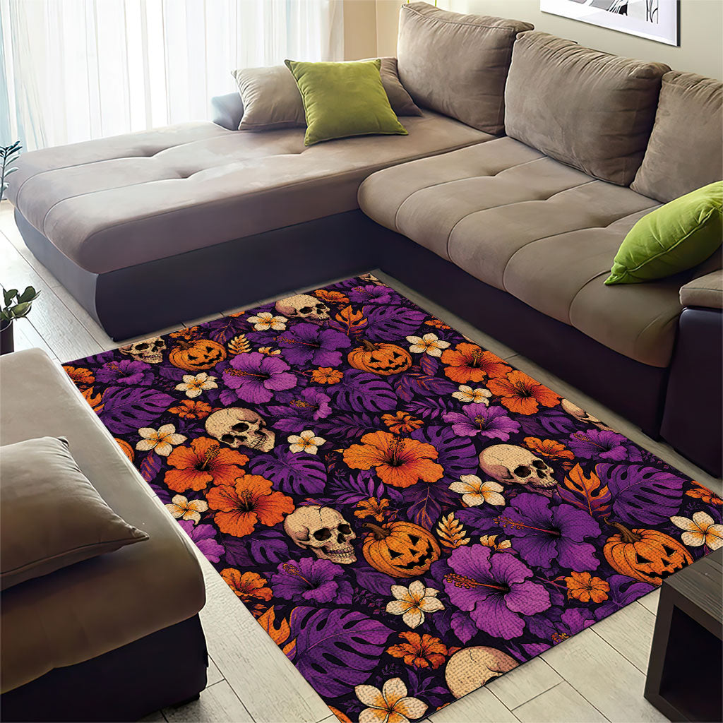 Hawaii Halloween Area Rug Skeleton Pumpkin Hawaiian Flower Tribal DT05 - Polynesian Pride