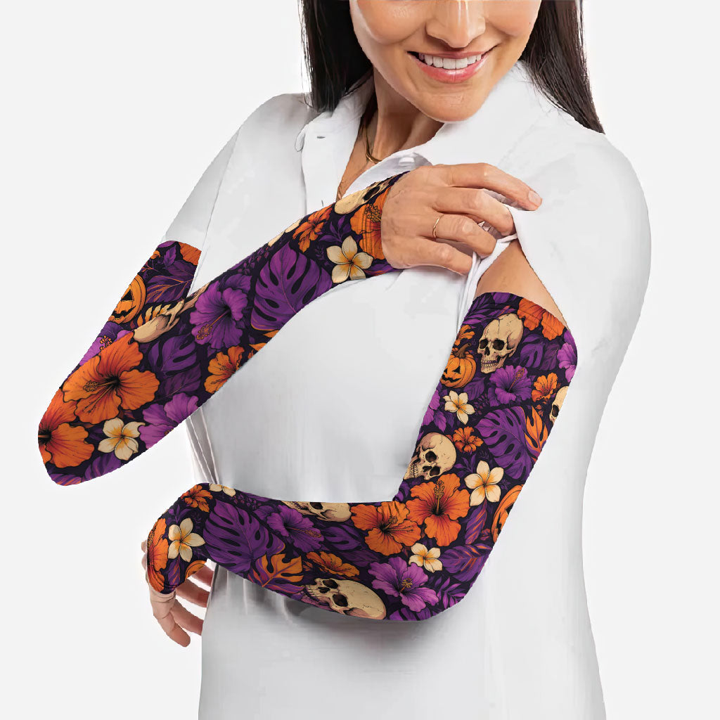 Hawaii Halloween Arm Sleeves Skeleton Pumpkin Hawaiian Flower Tribal DT05 - Polynesian Pride