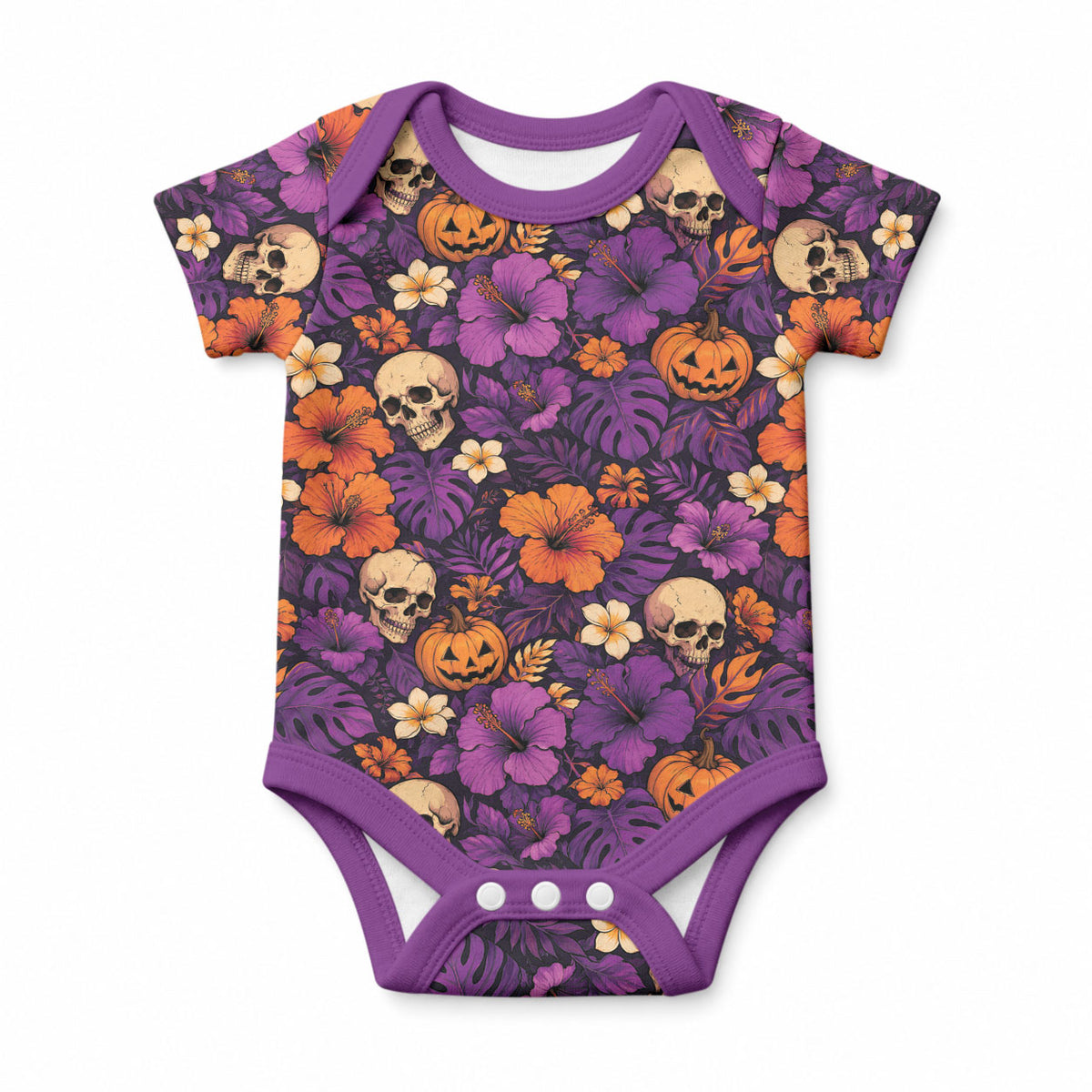 Hawaii Halloween Baby Onesie Skeleton Pumpkin Hawaiian Flower Tribal