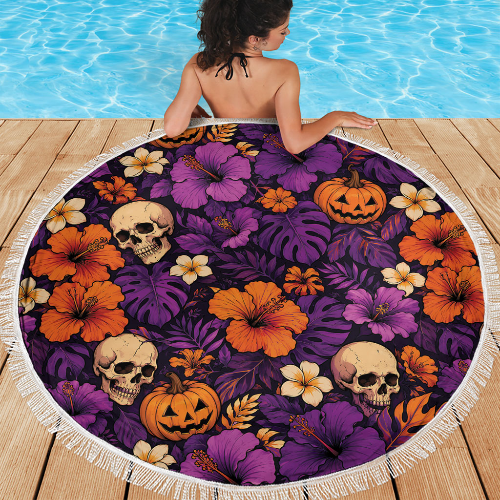 Hawaii Halloween Beach Blanket Skeleton Pumpkin Hawaiian Flower Tribal DT05 - Polynesian Pride