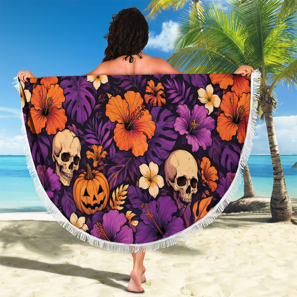 Hawaii Halloween Beach Blanket Skeleton Pumpkin Hawaiian Flower Tribal DT05 - Polynesian Pride